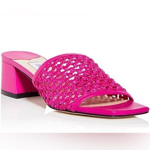 Jimmy Choo Themis 45 Open Toe Leather Woven Pink Sandal Heels 36.5 6.5 MSRP $860